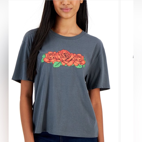 Roses Gray Tee shirt by Rebellious One SZ small - Picture 1 of 5